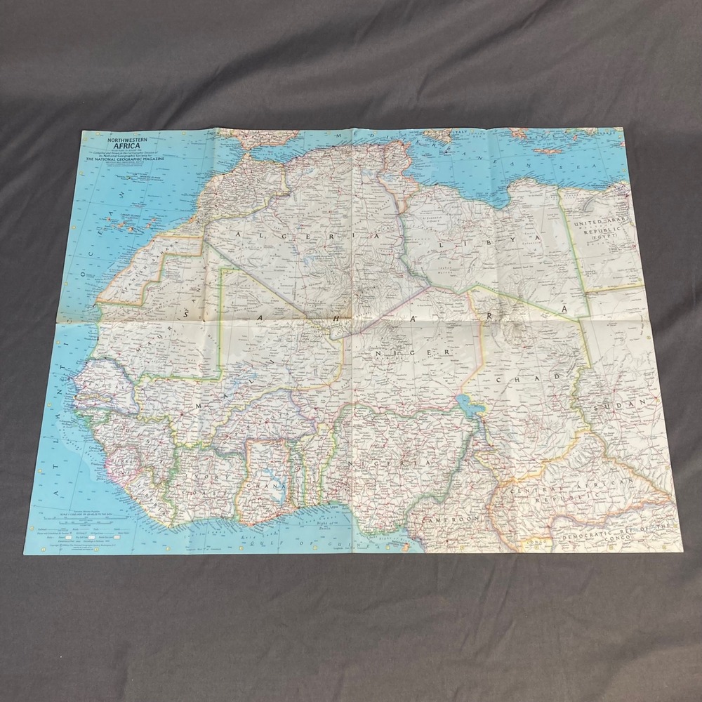 National Geographic Northwestern Africa Map 1966 Vintage Wall Art MCM 25x19